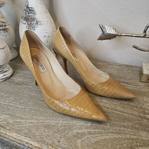 Jimmy Choo Tan Lizard Embossed Leather‎ Gilbert Pumps Size 40.5